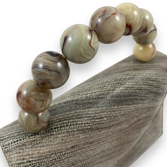 90's designer MICHELLE LALONDE New York reptile suede mini bag tortoise handle - Picture 4 of 14